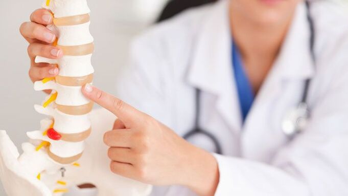 explanation of lumbar osteochondrosis on a spine model